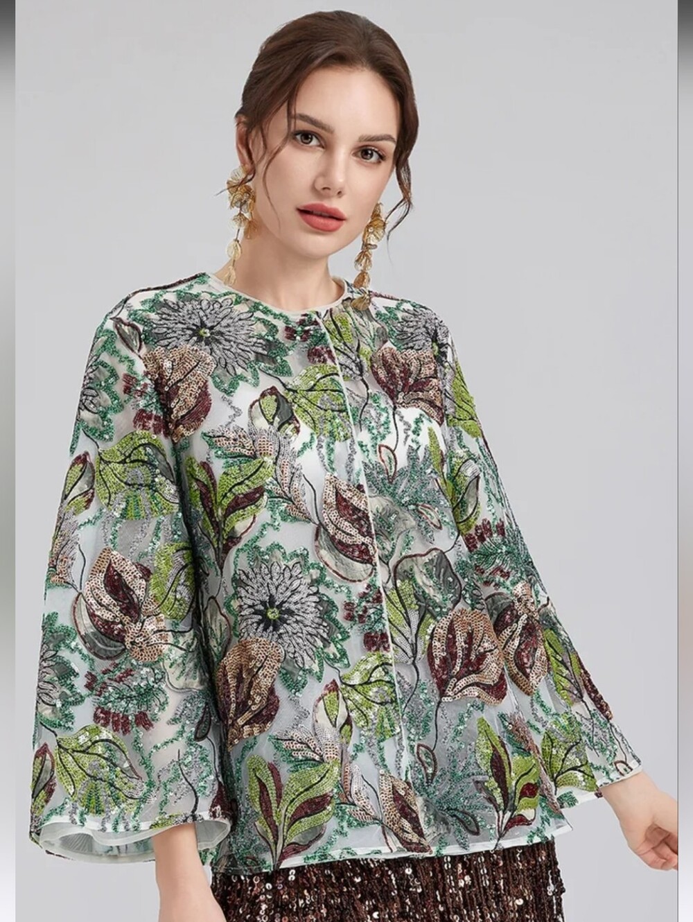 Rich Radi Qs Green Sequin Floral Embellished Jacket